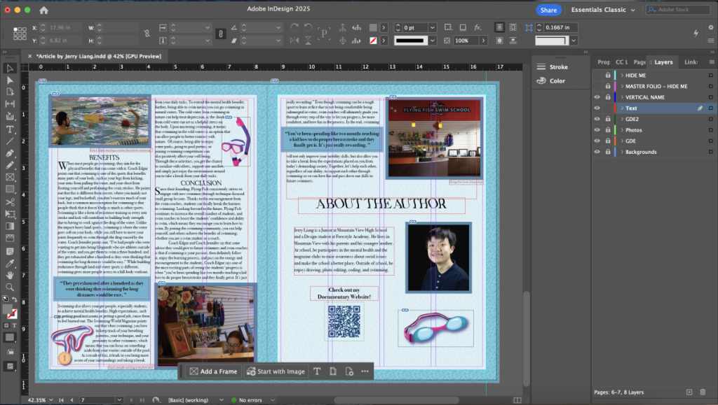 Progress shot of creating my documentary magazine article